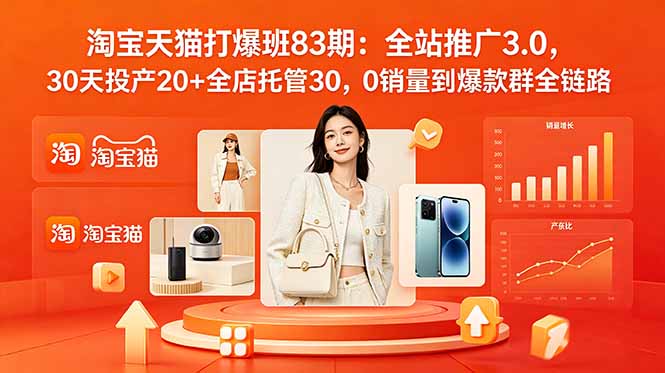 2026淘宝天猫打爆班83期：全站推广3.0，30天投产20+全店托管30，0销量到爆款群全链路-梦清研习社