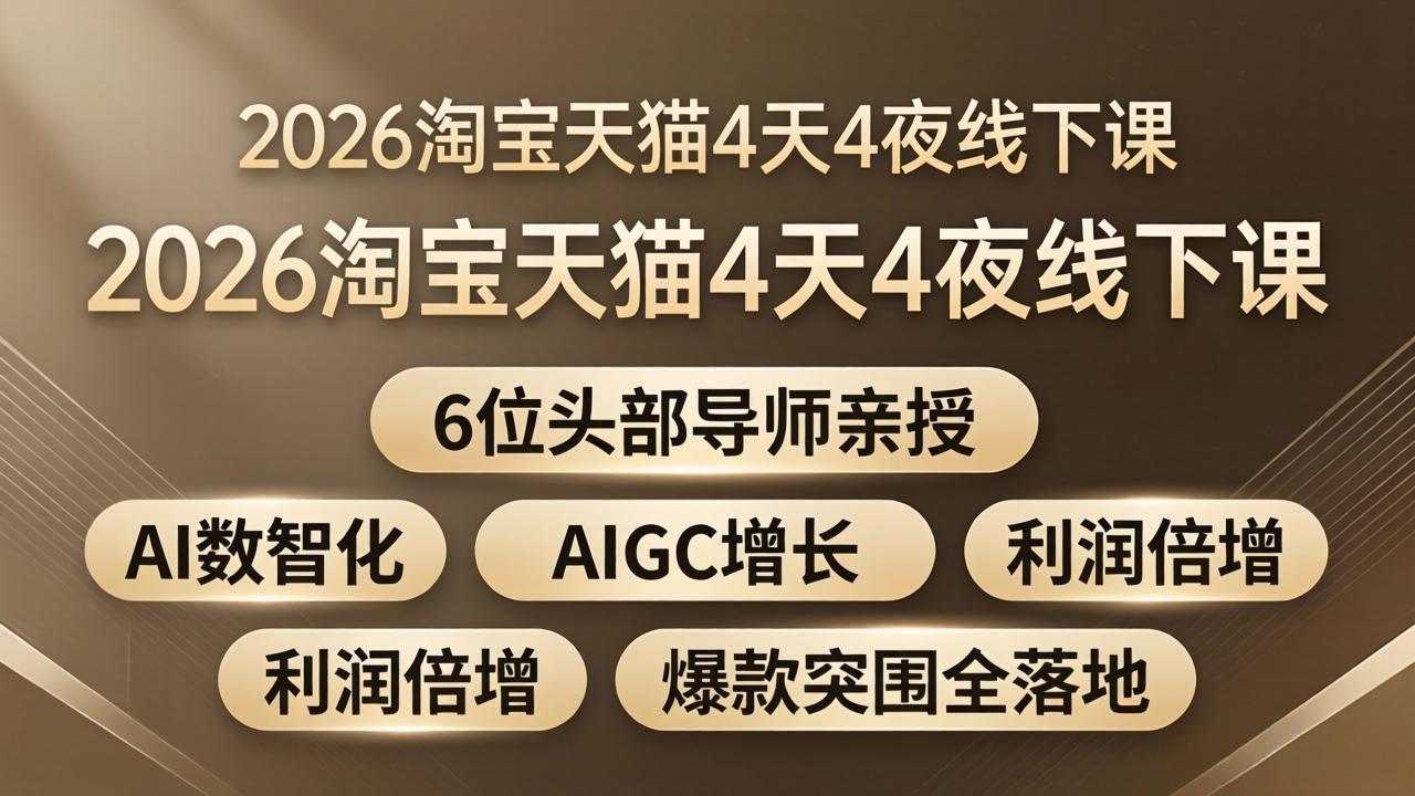 2026淘宝天猫4天4夜线下课：6位头部导师亲授，AI数智化+AIGC增长+利润倍增+爆款突围全落地-梦清研习社