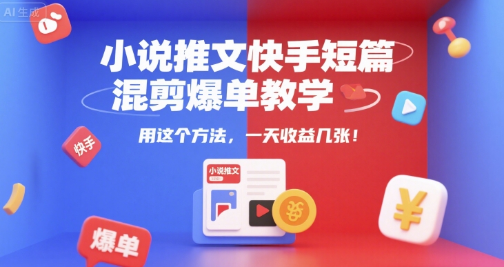 小说推文快手短篇混剪爆单教学,用这个方法,一天收益几张-梦清研习社