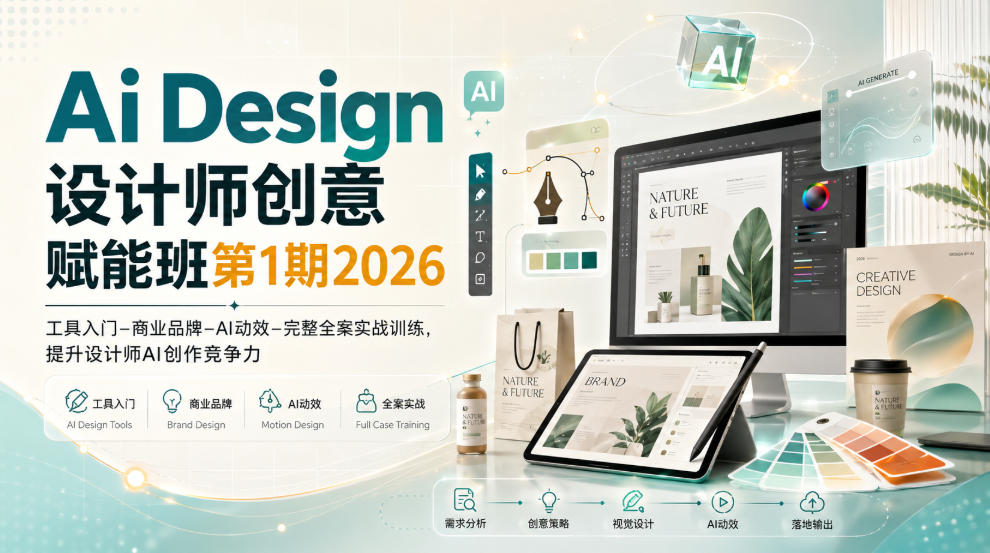 Ai Design设计师创意赋能班第1期2026｜工具入门‑商业品牌‑AI动效‑完整全案实战训练，提升设计师AI创作竞争力-梦清研习社