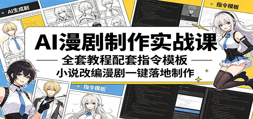 AI漫剧制作实战课：全套教程配套指令模板，小说改编漫剧一键落地制作-梦清研习社