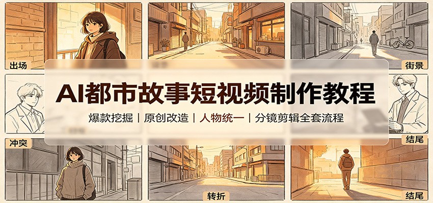 AI都市故事短视频制作教程：爆款挖掘原创改造，人物统一分镜剪辑全套流程-梦清研习社