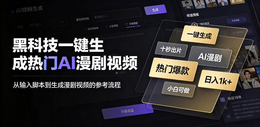 黑科技一键生成热门AI漫剧视频，十秒钟即可搞定，小白也能日入1k+【揭秘】-梦清研习社