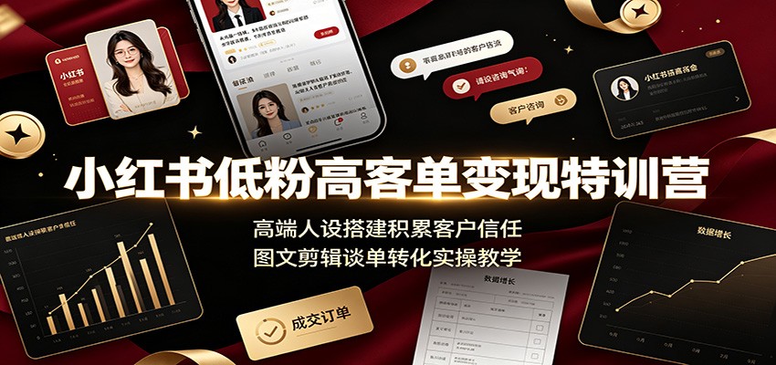 小红书低粉高客单变现特训营：高端人设搭建积累客户信任，图文剪辑谈单转化实操教学-梦清研习社