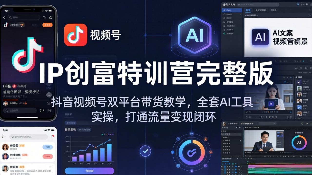 IP创富特训营完整版：抖音视频号双平台带货教学，全套AI工具实操，打通流量变现闭环-梦清研习社