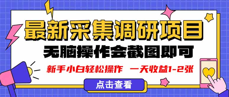 新版采集调研项目，截图上传即可，无脑操作，日收益1-2张-梦清研习社