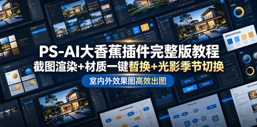 PS-AI大香蕉插件完整版教程，截图渲染+材质一键替换+光影季节切换，室内外效果图高效出图高阶课程-梦清研习社