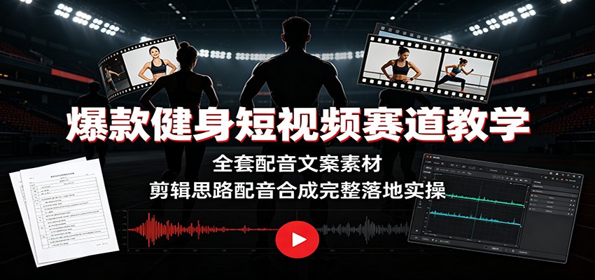 爆款健身短视频赛道教学:全套配音文案素材,剪辑思路配音合成完整落地实操-梦清研习社