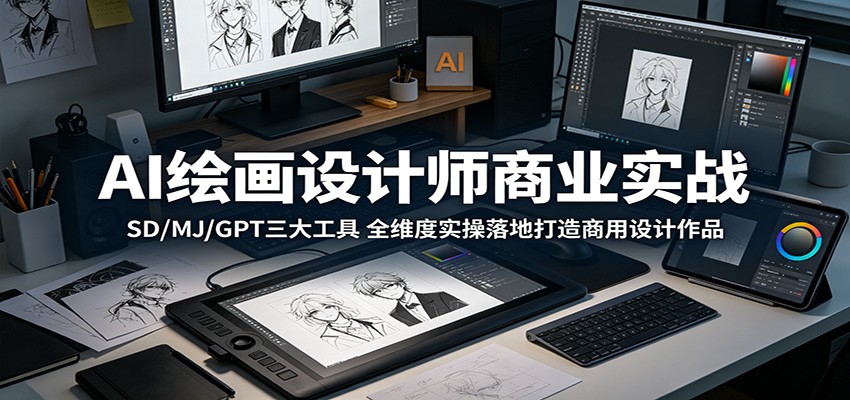 AI绘画设计师商业实战：SD/MJ/GPT三大工具，全维度实操落地打造商用设计作品-梦清研习社