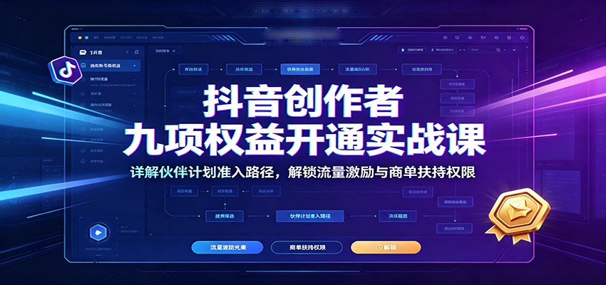 抖音创作者九项权益开通实战课：详解伙伴计划准入路径，解锁流量激励与商单扶持权限-梦清研习社
