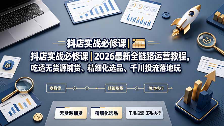 抖店实战必修课｜2026最新全链路运营教程，吃透无货源铺货、精细化选品、千川投流落地玩法-梦清研习社