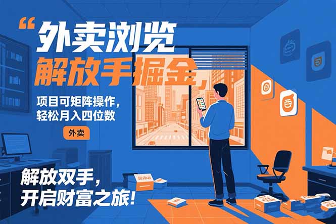 外卖浏览掘金项目 可矩阵操作 轻松日入500+-梦清研习社