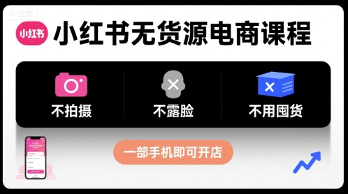 小红书无货源电商课程，不拍摄不露脸不用囤货，一部手机即可开店-梦清研习社