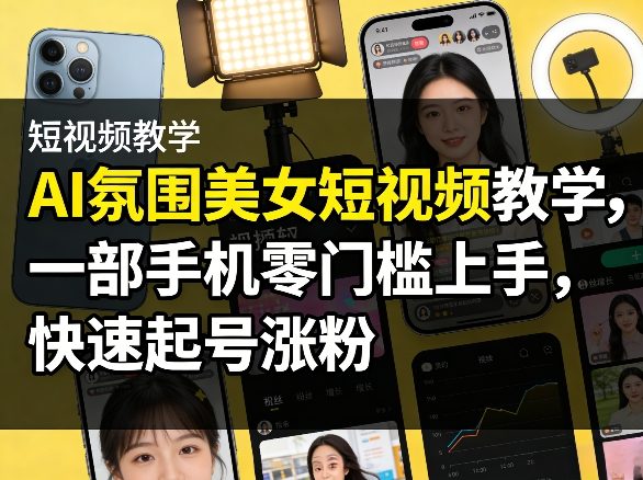 AI氛围美女短视频教学，一部手机零门槛上手，快速起号涨粉-梦清研习社