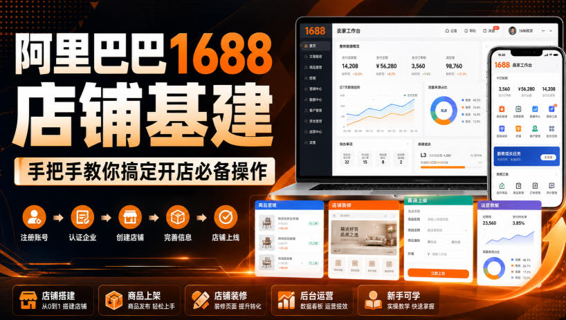阿里巴巴1688店铺基建，手把手教你搞定开店必备操作(更新8月)-梦清研习社