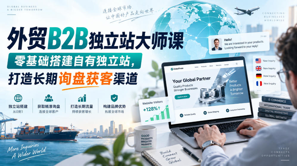 外贸B2B独立站大师课，零基础搭建自有独立站，打造长期询盘获客渠道-梦清研习社