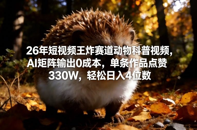 26年短视频王炸赛道动物科普视频，AI矩阵输出0成本，单条作品点赞330W，轻松日入4位数-梦清研习社