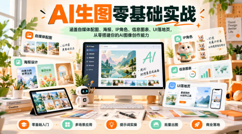 AI生图零基础实战,涵盖自媒体配图、海报、IP角色、信息图表、UI落地页,从零搭建你的AI图像创作能力-梦清研习社