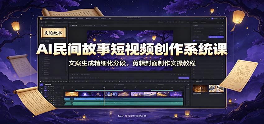 AI民间故事短视频创作系统课：文案生成精细化分段，剪辑封面制作实操教程-梦清研习社