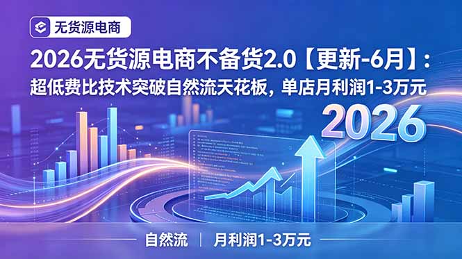 2026无货源电商不备货2.0【更新-7月】：超低费比技术突破自然流天花板，单店月利润1-3万元-梦清研习社