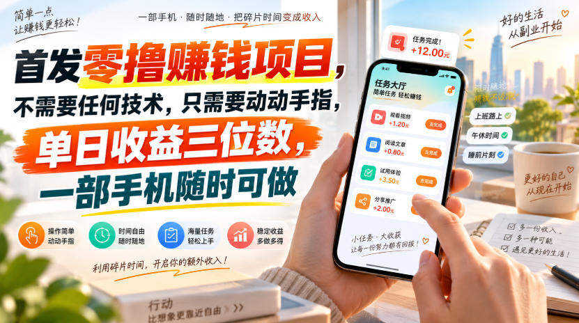 首发零撸賺钱项目，不需要任何技术，只需要动动手指，单日收益三位数，一部手机随时可做【揭秘】-梦清研习社