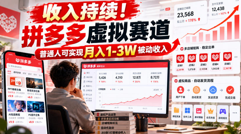 收入持续！拼多多虚拟赛道，普通人可实现月入1-3 W被动收入【揭秘】-梦清研习社