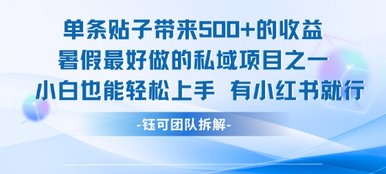 单条贴子带来5张的收益，暑假最好做的私域项目之一，小白也能轻松上手，有小红书就行-梦清研习社