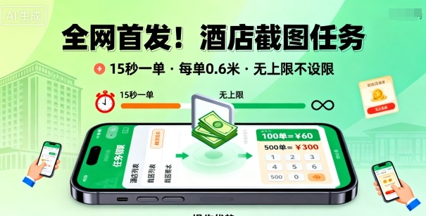 全网首发!酒店截图任务,15秒一单,每单0.6米,任务无上限不设限,矩阵操作单日3张到手【揭秘】-梦清研习社