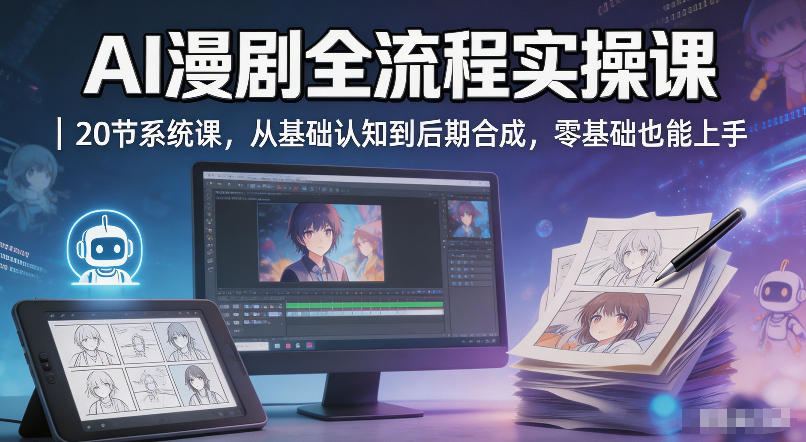 AI漫剧全流程实操课｜20节系统课，从基础认知到后期合成，零基础也能上手-梦清研习社