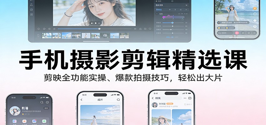 手机摄影剪辑精选课：剪映全功能实操、爆款拍摄技巧，轻松出大片-梦清研习社