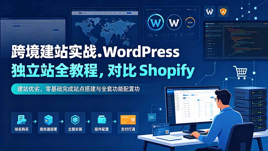 跨境建站实战：WordPress 独立站全教程，对比 Shopify 建站优劣，零基础完成站点搭建与全套功能配置-梦清研习社