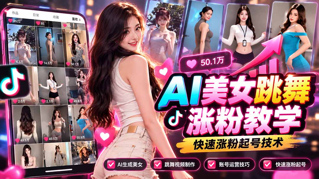 AI美女跳舞涨粉教学，AI生成美女，跳舞视频制作，账号运营与快速起号涨粉-梦清研习社