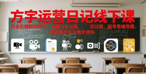方宇运营日记线下课,包含剪辑制作技巧、拍摄引导过程、起号思维导图、选题等多个教学资料-梦清研习社