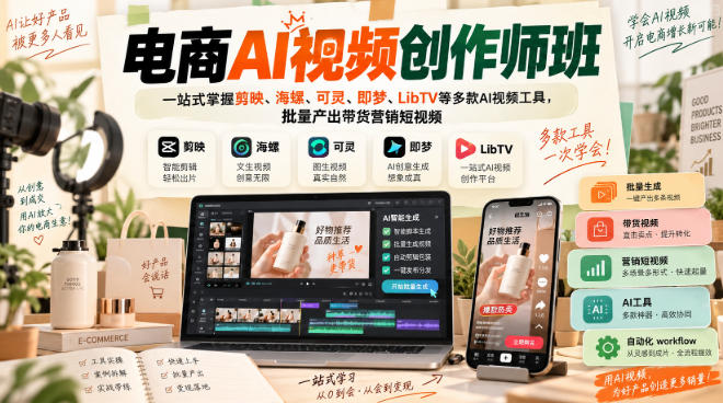 电商AI视频创作师班，一站式掌握剪映、海螺、可灵、即梦、LibTV等多款AI视频工具，批量产出带货营销短视频-梦清研习社