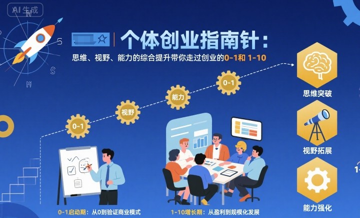 个体创业指南针,思维、视野、能力的综合提升带你走过创业的0-1和1-10【音频】-梦清研习社