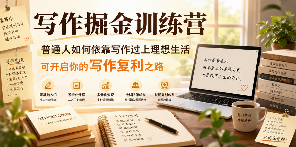 写作掘金训练营，普通人如何依靠写作过上理想生活，可开启你的写作复利之路(更新6月)-梦清研习社