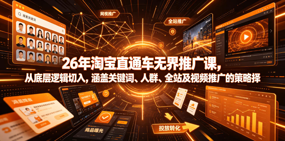 26年淘宝直通车无界推广课，从底层逻辑切入，涵盖关键词、人群、全站及视频推广的策略选择-梦清研习社