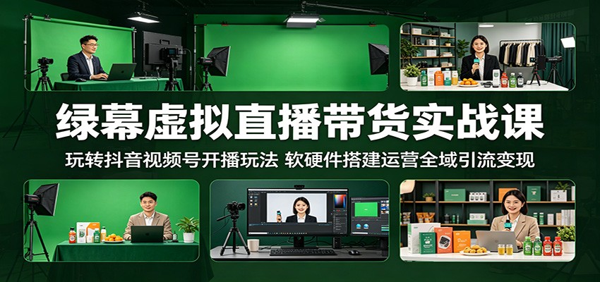 绿幕虚拟直播带货实战课：玩转抖音视频号开播玩法，软硬件搭建运营全域引流变现-梦清研习社
