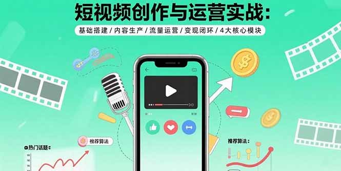 短视频创作与运营实战：基础搭建/内容生产/流量运营/变现闭环/4大核心模块-梦清研习社