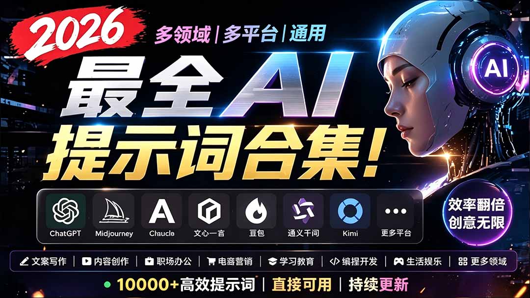 2026最全AI提示词合集！多领域多平台通用，涵盖AI绘画、电商主图、爆款文案，脚本创作等-梦清研习社