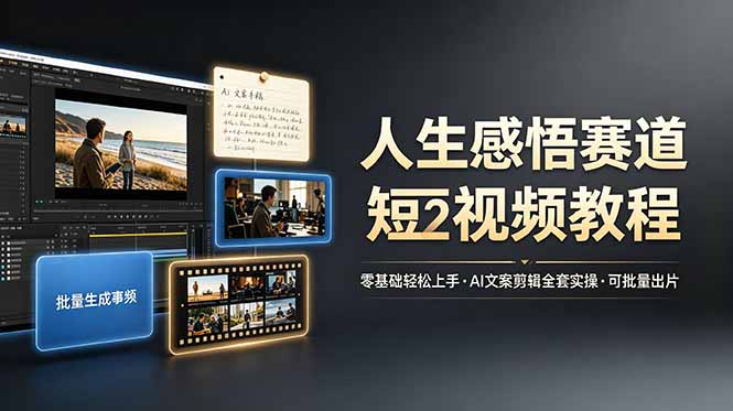 人生感悟赛道短视频教程，零基础轻松上手，AI文案剪辑全套实操可批量出片-梦清研习社