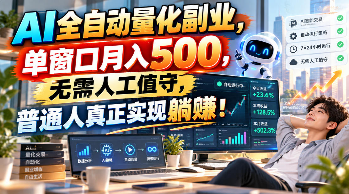 AI全自动量化副业，单窗口月入500，无需人工值守，普通人真正实现躺賺！-梦清研习社