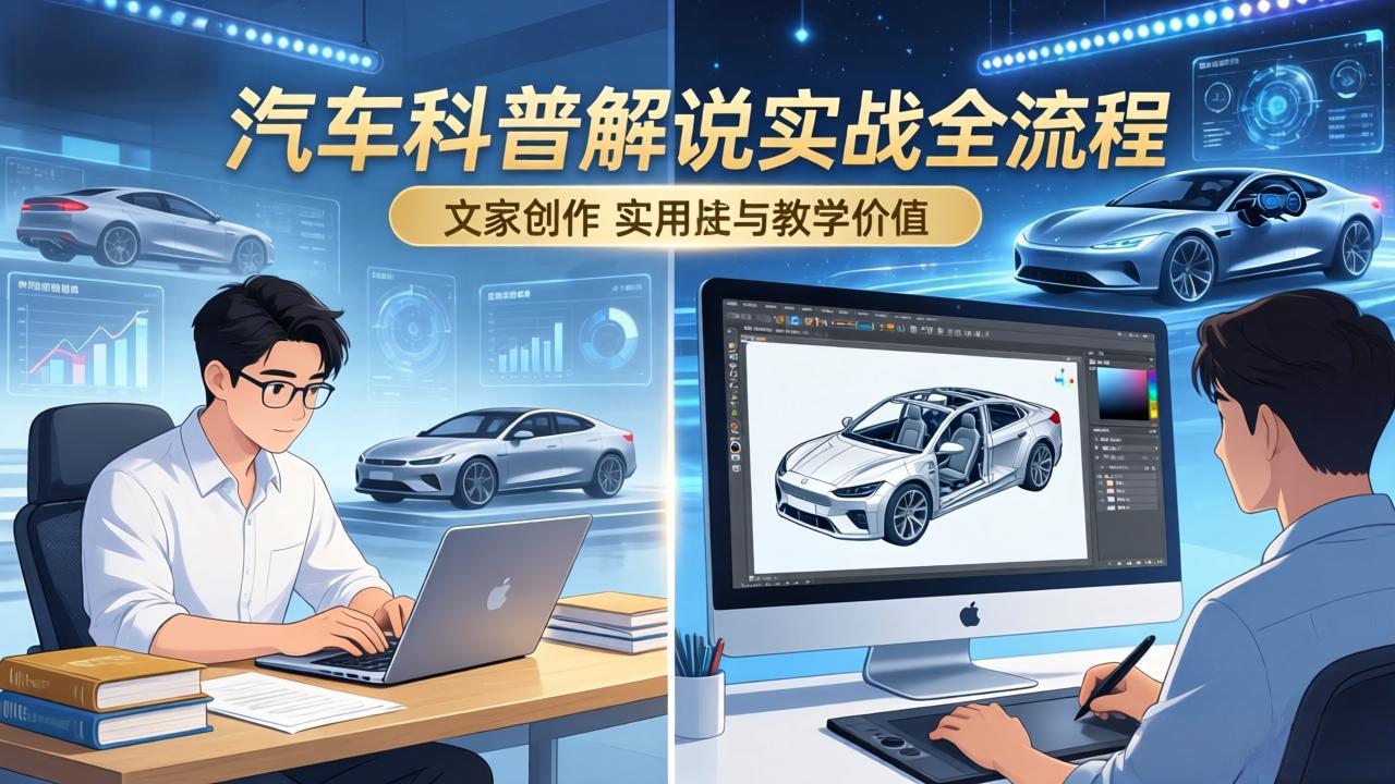 抖音汽车科普解说实战：文案+动画+画面处理+去水印全流程，打造专业汽车科普视频-梦清研习社