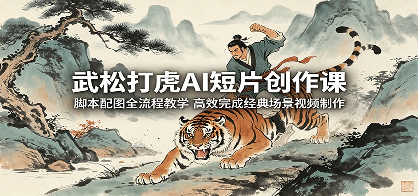 武松打虎AI短片创作课：脚本配图全流程教学，高效完成经典场景视频制作-梦清研习社