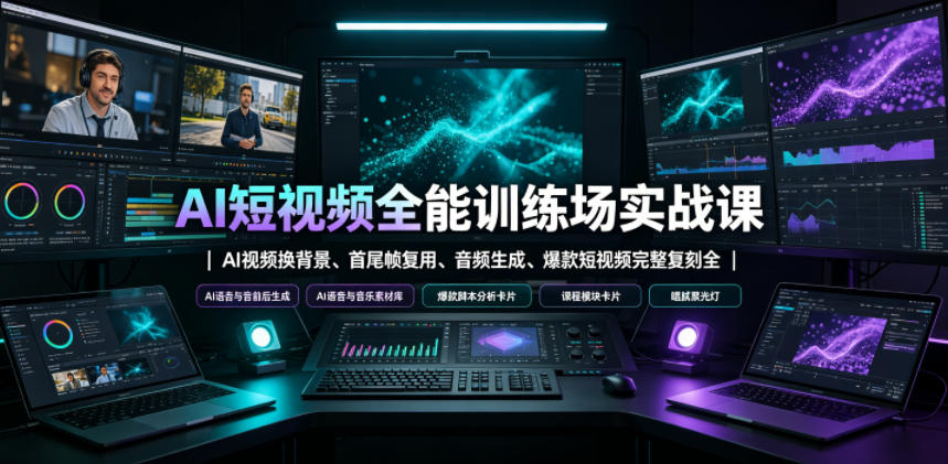 AI短视频全能训练场实战课｜AI视频换背景、首尾帧复用、音频生成、爆款短视频完整复刻全套实操教学-梦清研习社