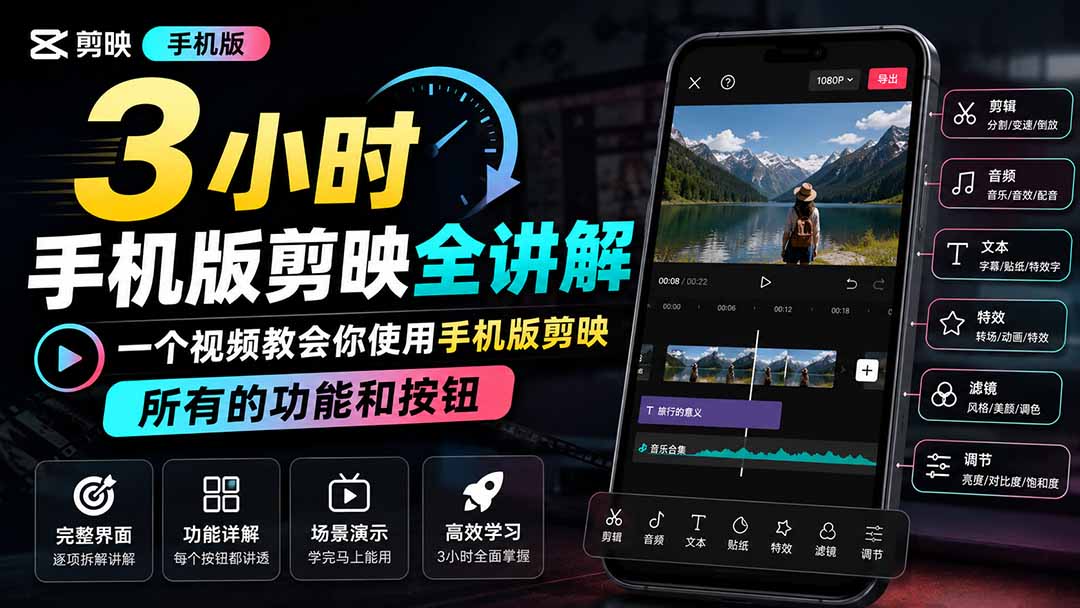 3小时手机版剪映全讲解，一个视频教会你使用手机版剪映，所有的功能和按钮-梦清研习社