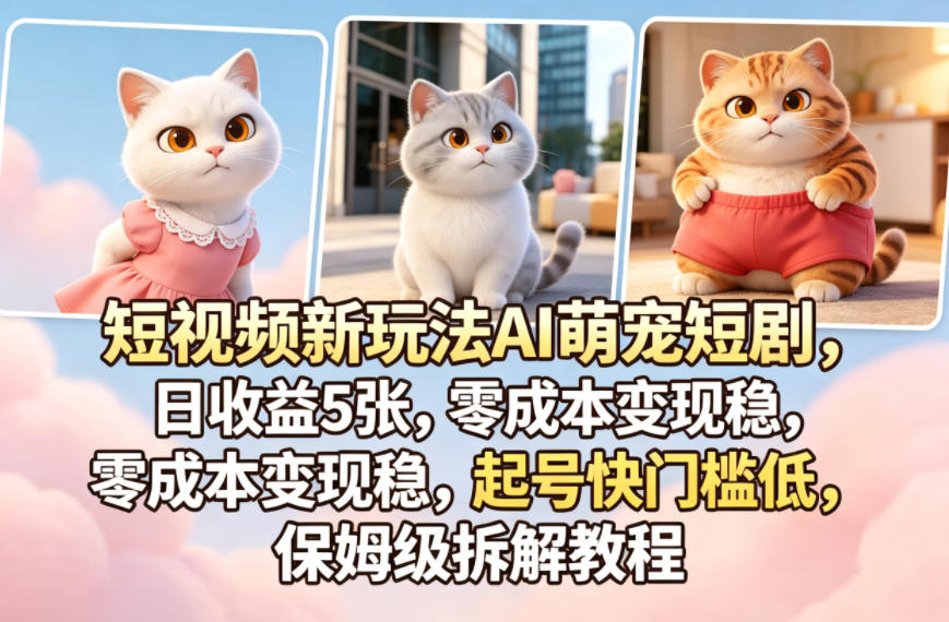 短视频新玩法AI萌宠短剧，日收益5张，零成本变现稳，起号快门槛低，保姆级拆解教程-梦清研习社
