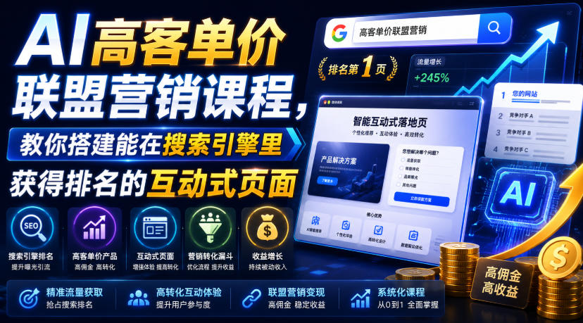 AI高客单价联盟营销课程，教你搭建能在搜索引擎里获得排名的互动式页面，引来流量，把访客转化为高佣金的成交【原创双语字幕】-梦清研习社