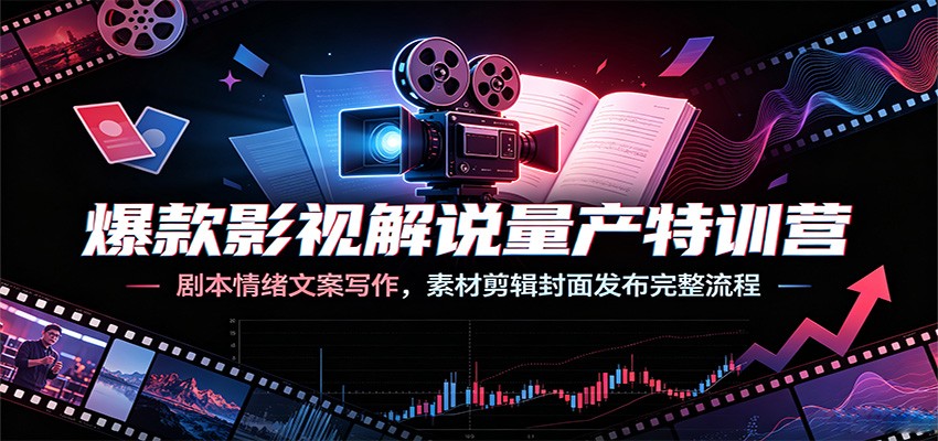 爆款影视解说量产特训营：剧本情绪文案写作，素材剪辑封面发布完整流程-梦清研习社