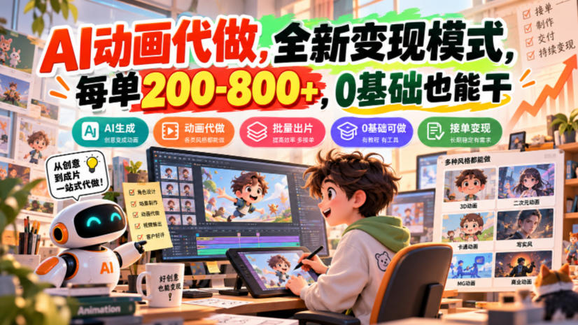 AI动画代做，全新变现模式，每单200-800+，0基础也能干【揭秘】-梦清研习社